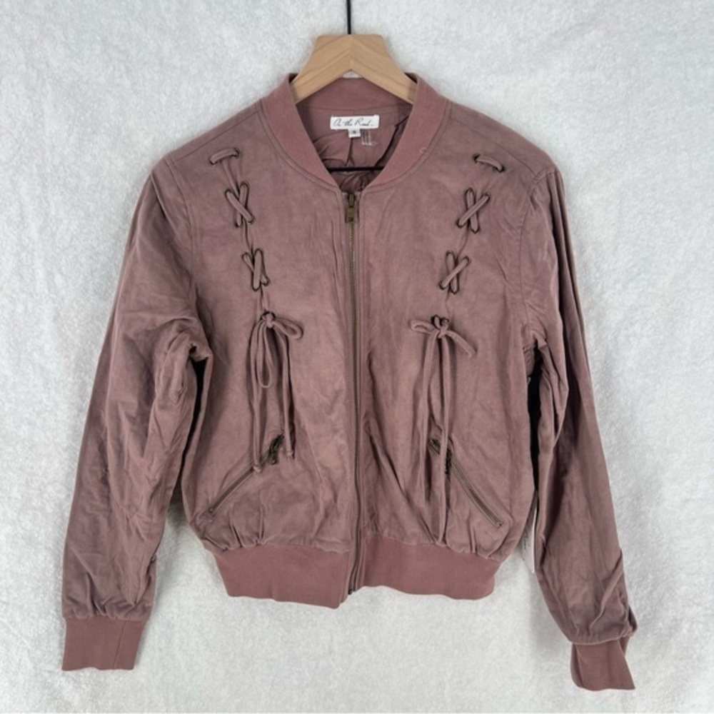 On The Road Mauve Pink Faux Suede Lace Up Zip Front‎ Bomber Jacket